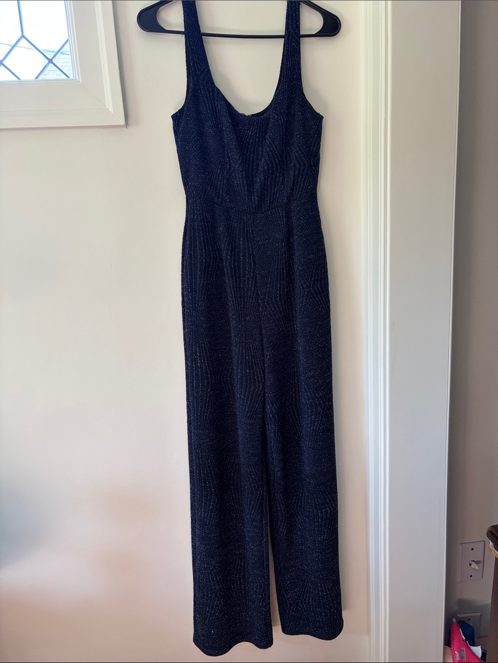 Francesca's Collections Black and Navy Sparkle Wide-Leg Jumpsuit